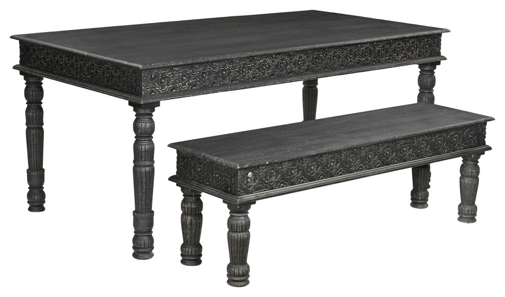 Wiley Carved Dining Table, Black, 60" W