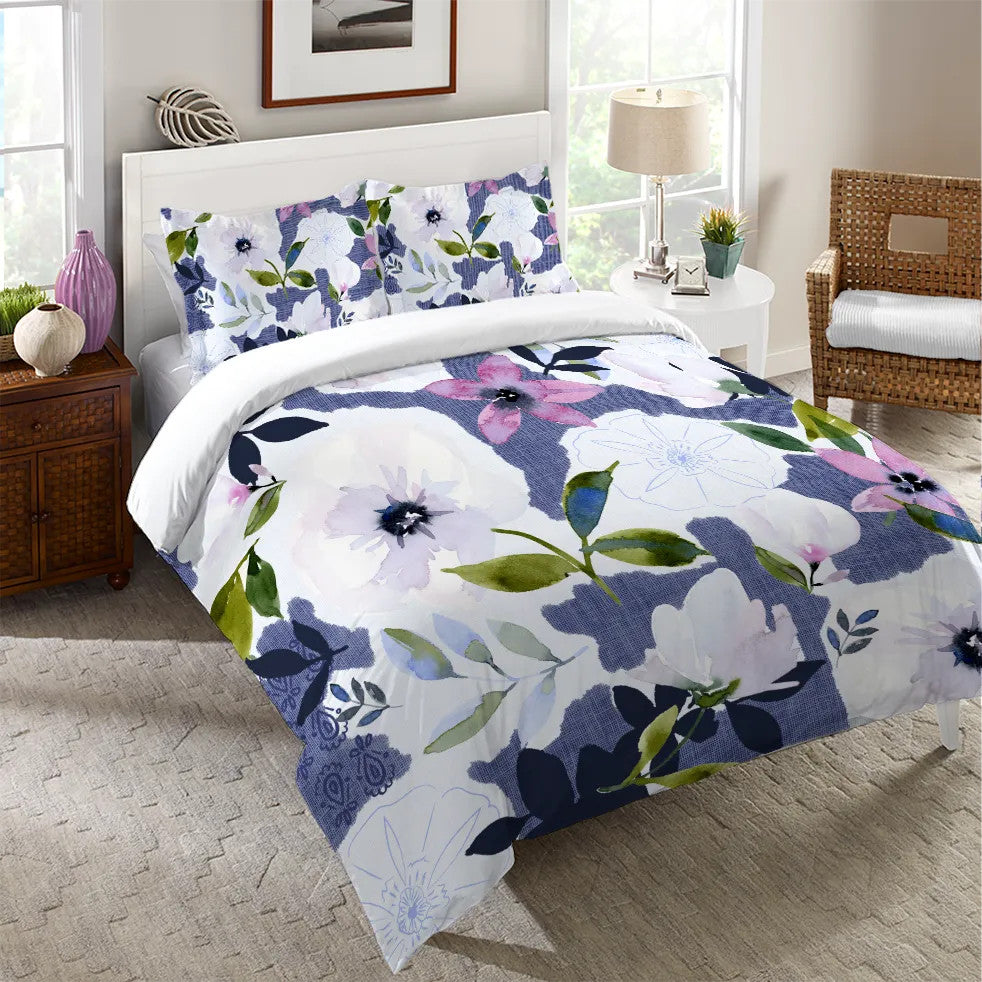 Laural Home Denim Floral Collage Twin Duvet Cover