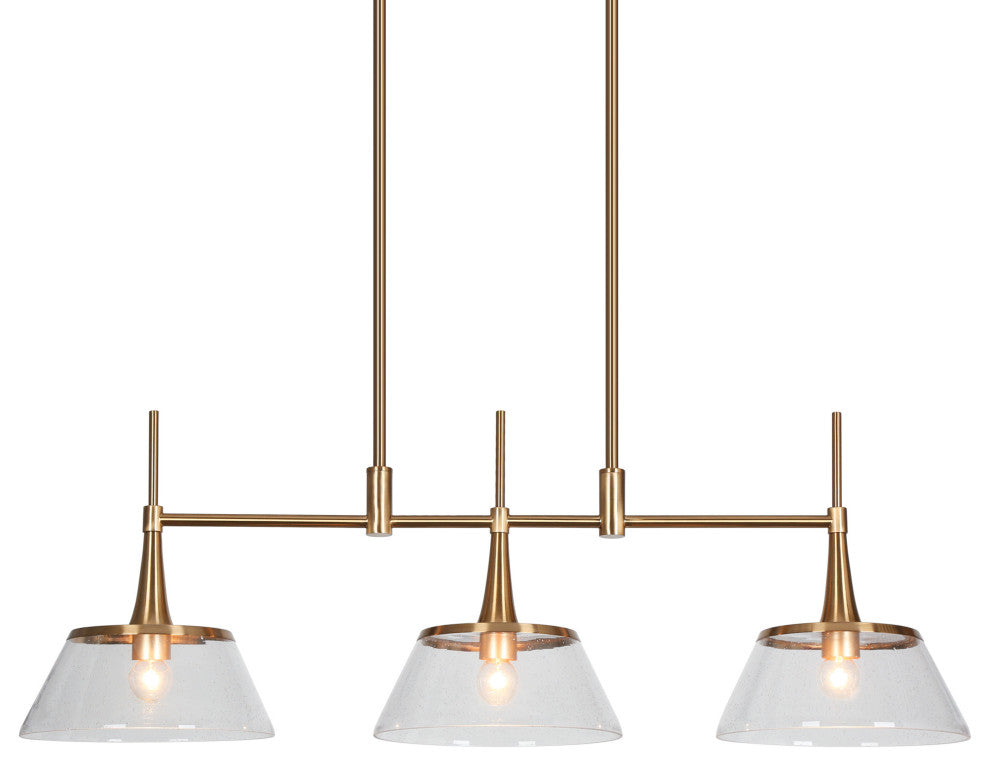 LNC 3-Light Polished Gold Modern Linear Kitchen Island Light, Seeded Glass