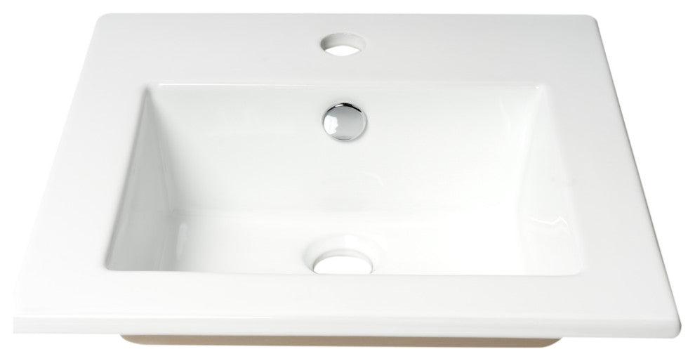 White 17" Square Drop, Ceramic Sink With Faucet Hole