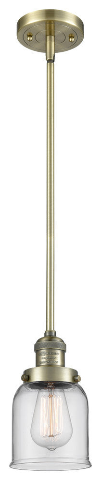 1-Light Small Bell 5" Pendant, Antique Brass, Glass: Clear