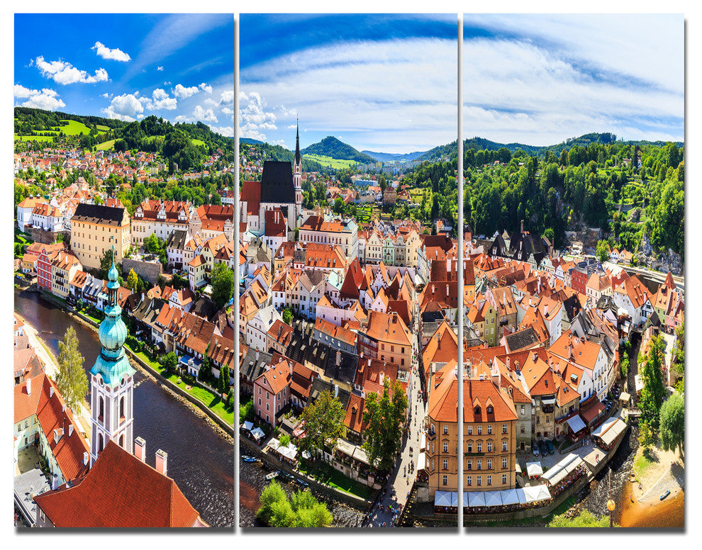 City Aerial View Panorama, Cityscape Triptych Canvas Art Print, 36x28, 3 Panels
