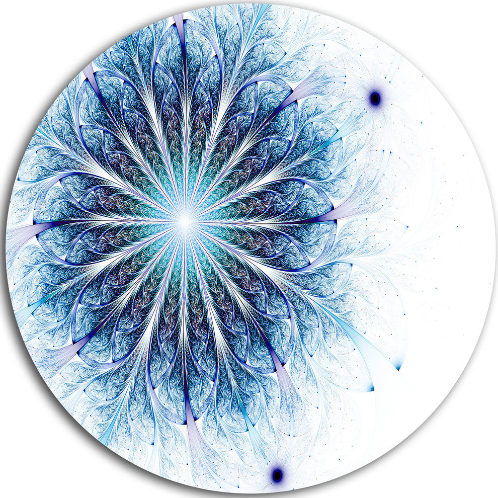 Fractal Flower Light Blue Digital Art, Flower Disc Metal Wall Art, 11"