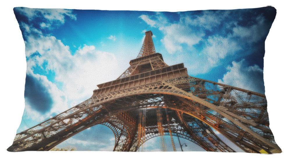 Eiffel Tower Under Blue Sky Cityscape Throw Pillow, 12"x20"