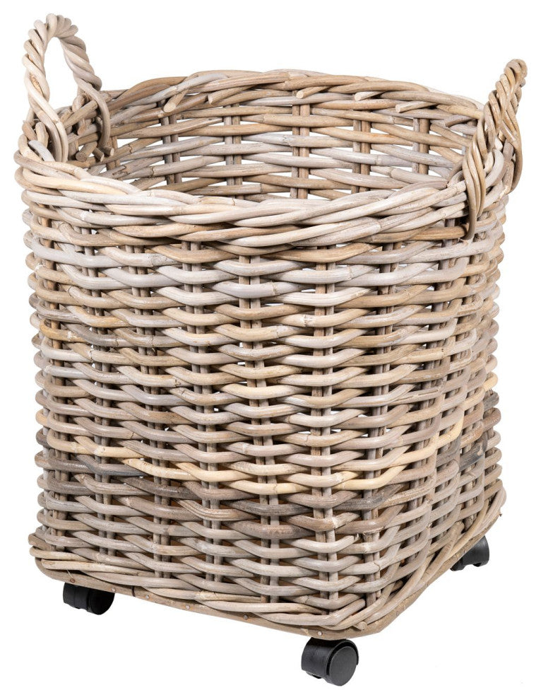 East at Main Maya Round Rattan Storage Baskets With Wheels, Set of 2
