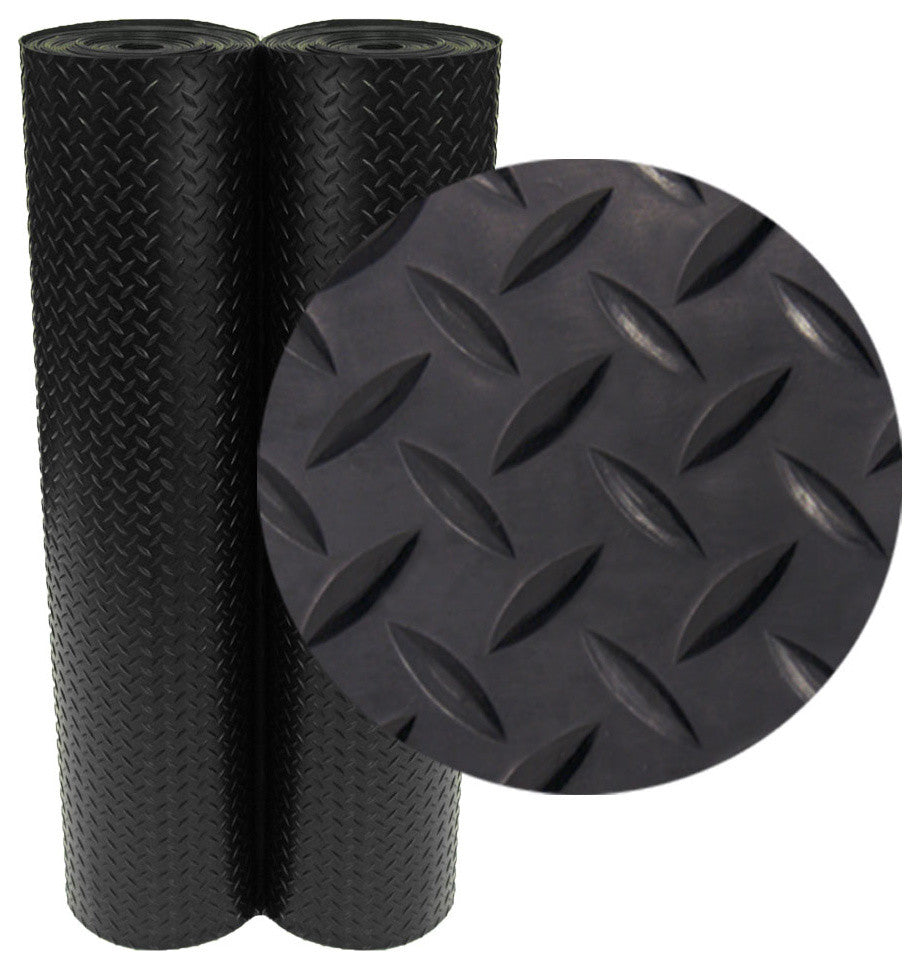 Rubber-Cal Diamond Plate Rubber Flooring Rolls, 3mm, 4'x9'