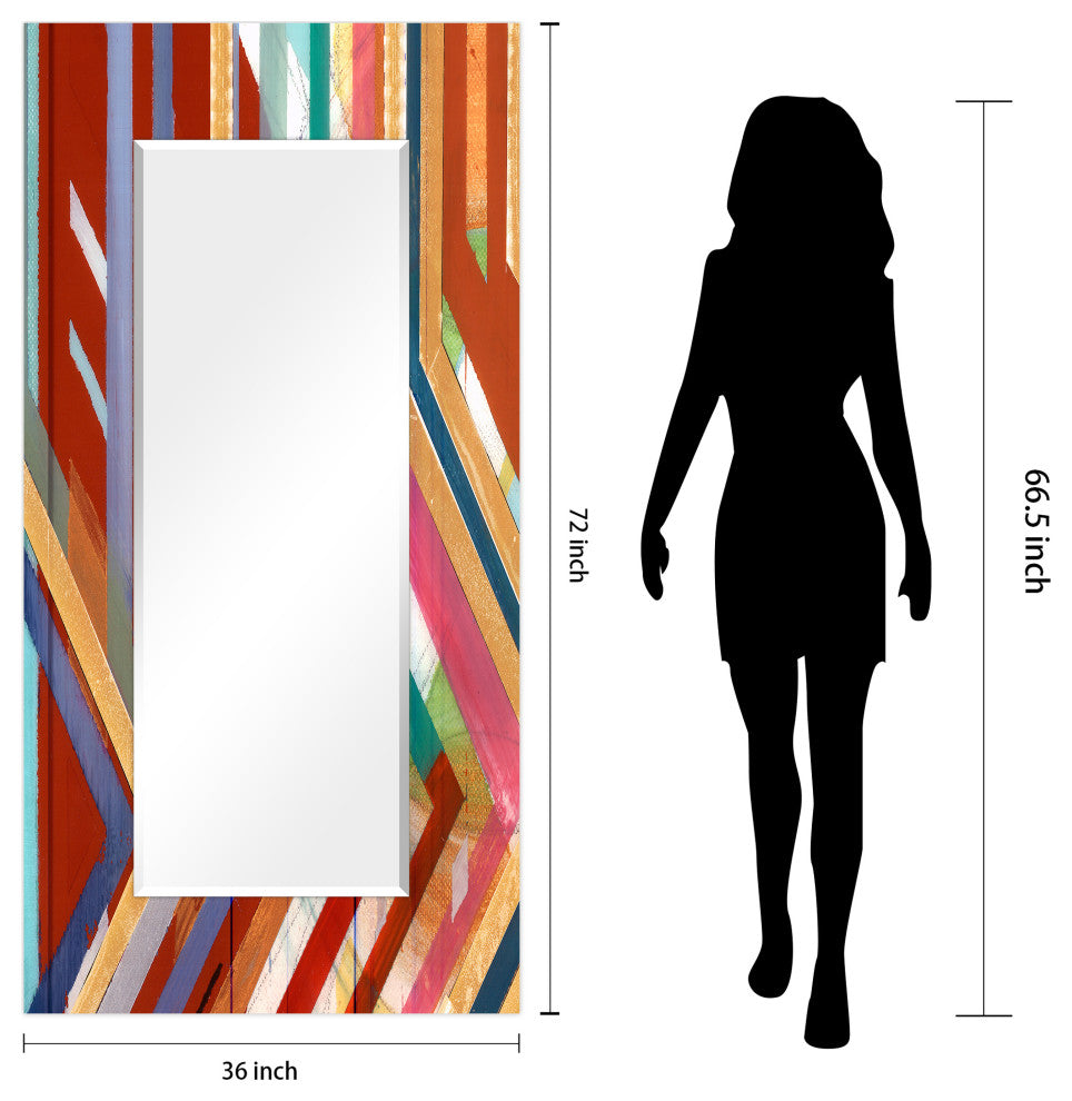 Lineal Rectangular Beveled Mirror on Free Floating Printed Tempered Art Glass