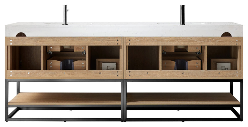 Alistair Vanity, North American Oak, Matte Black Hardware, 84", With Mirror
