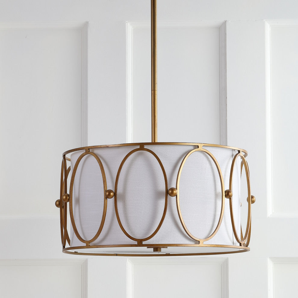 Violetta 3-Light 19" Metal Pendant, Gold and White