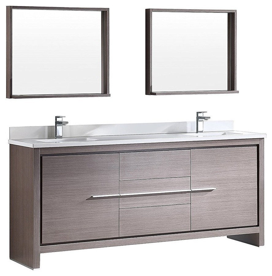 Allier 72" Gray Oak Modern Double Sink Bathroom Vanity, Faucet, FFT9161BN