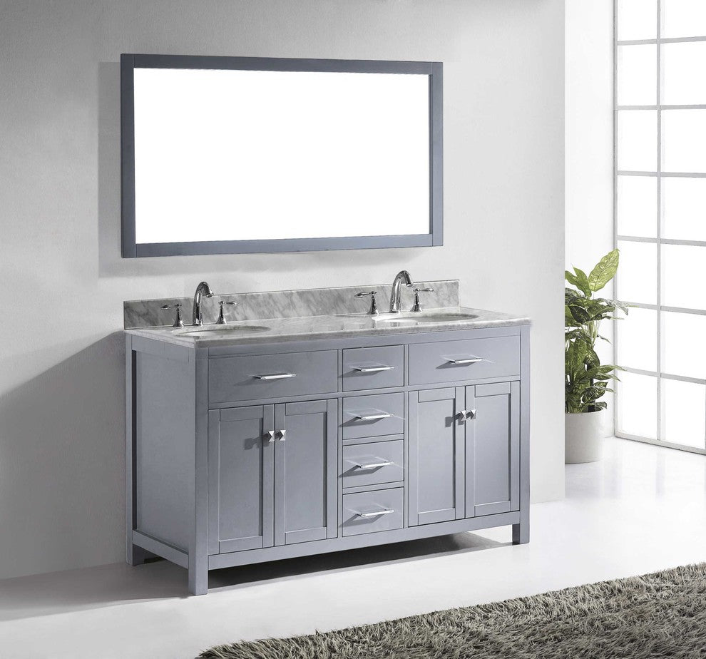 Caroline 60" Double Bathroom Vanity Set Gray, Marble Countertop