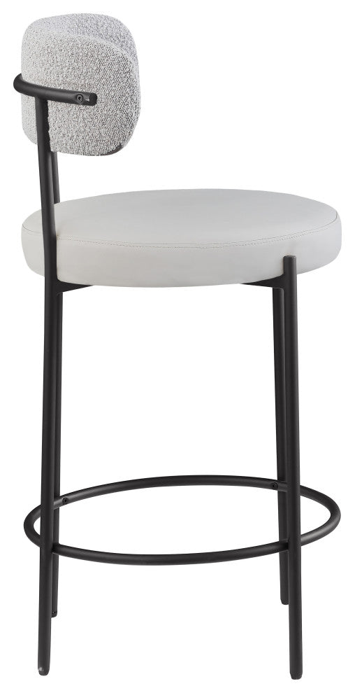 Beacon Upholstered Stool, Set of 2, Taupe, Matte Black Finish, Vegan Leather and Boucle Fabric