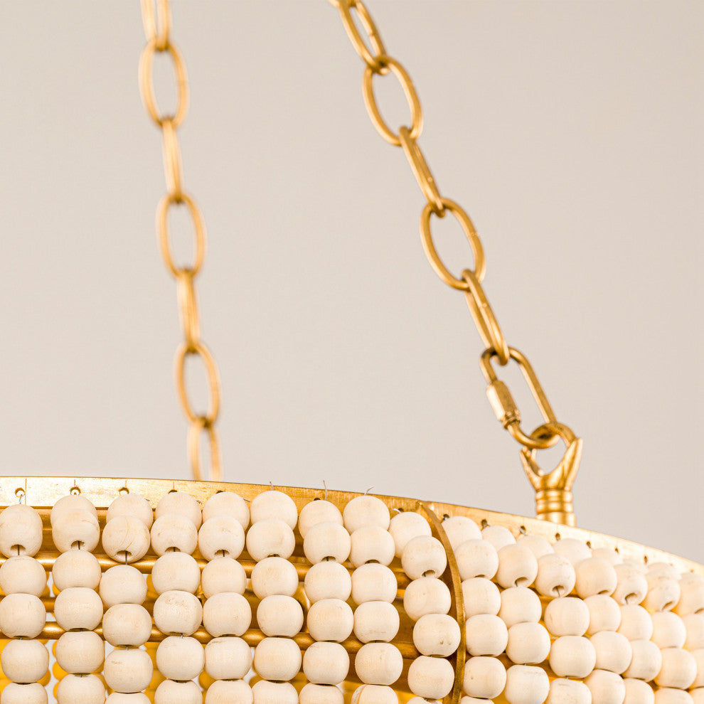 Wood Beads 6-Light Bohemian Chandeliers in Antique Gold
