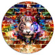 Tiger Over Abstract Brick Design, Abstract Disc Metal Wall Art, 23"
