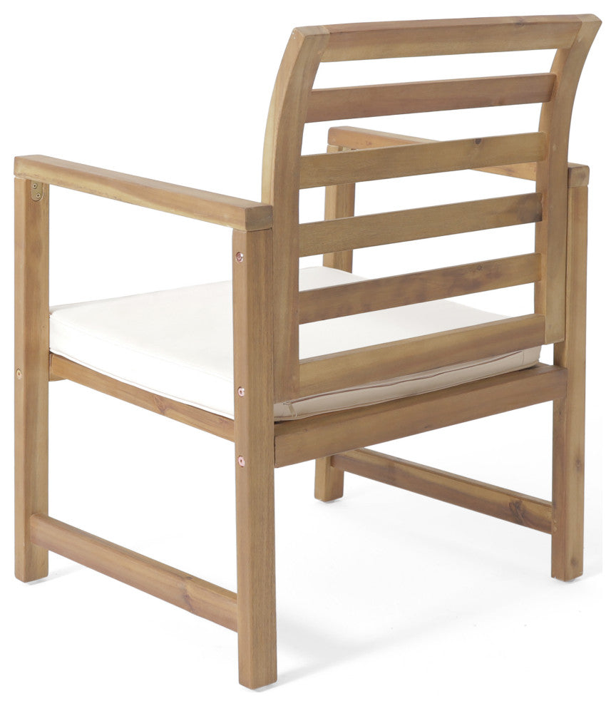 Emilano Outdoor Acacia Wood Club Chair with Water Resistant Cushions, Set of 2
