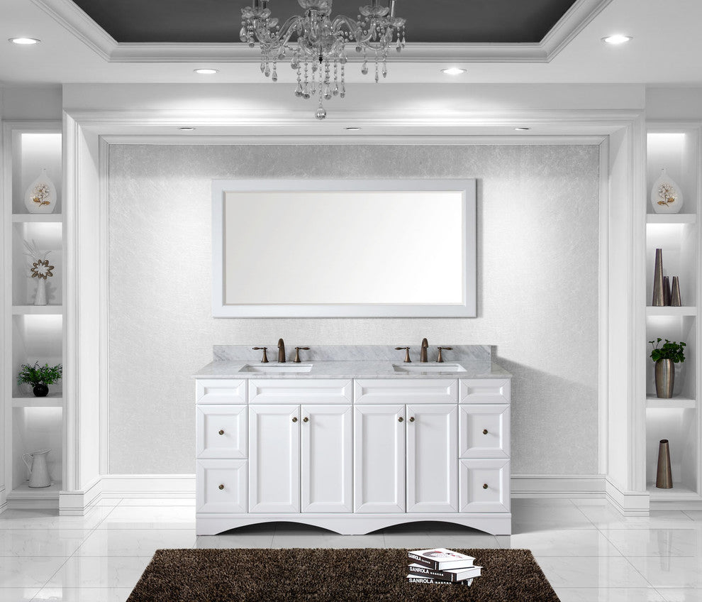 Talisa 72" Double Bathroom Vanity Set, White With Mirror, Square Basin