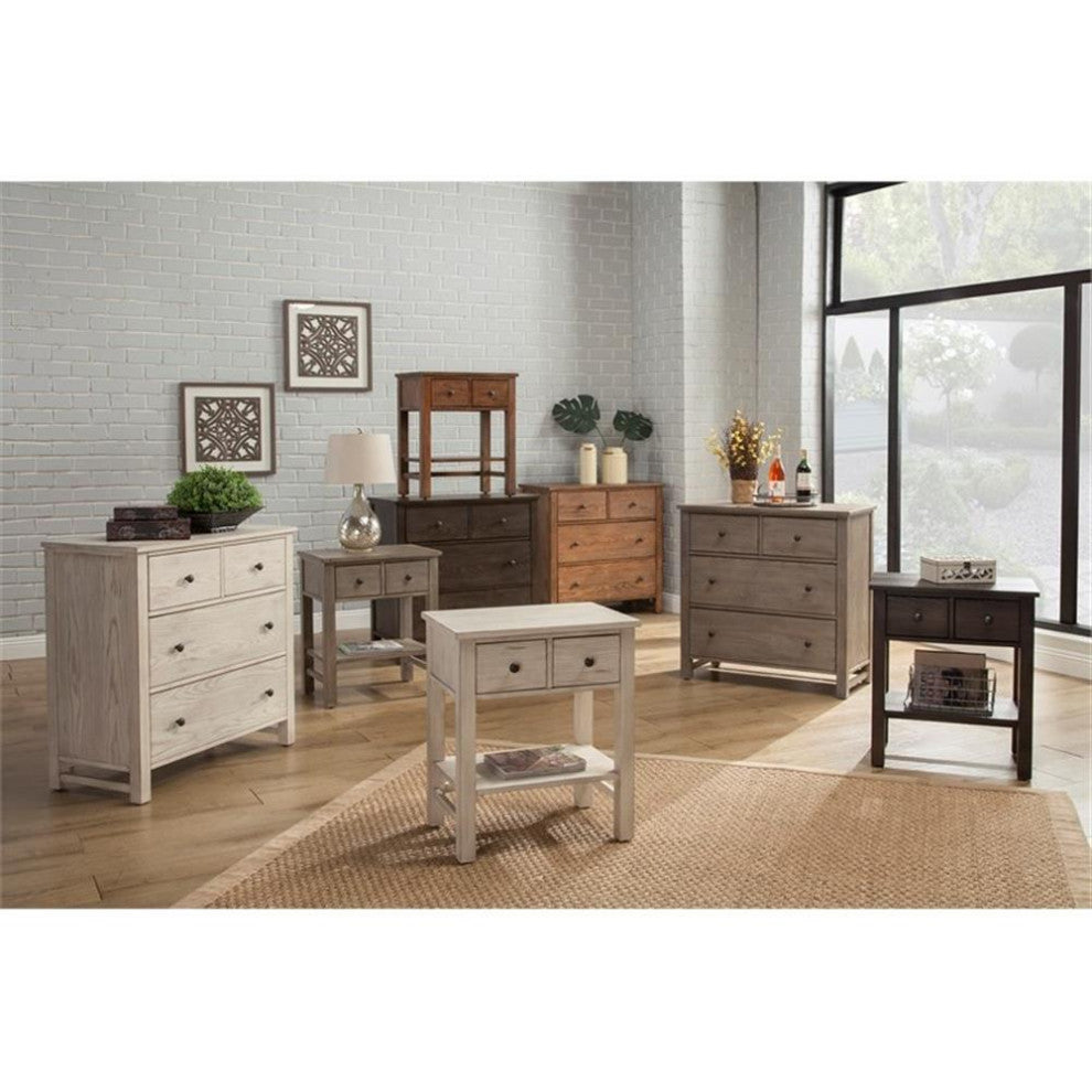 Origins by Alpine Classic Wood 2 Drawer Nightstand in Natural Gray