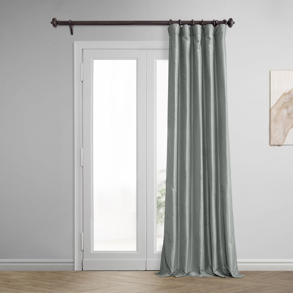 Silver Vintage Textured FauxDupioni Silk Curtain Single Panel, 50"x96"