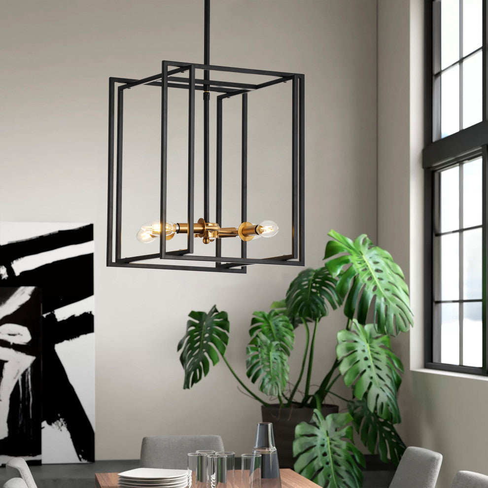 Industrial Matte Black 4-Light Metal Frame Candle Pendant Light