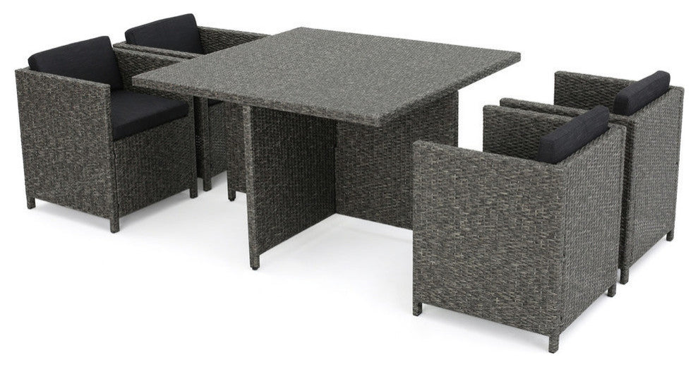 GDF Studio 5-Piece Calella Outdoor Dark Gray Wicker Dining Set