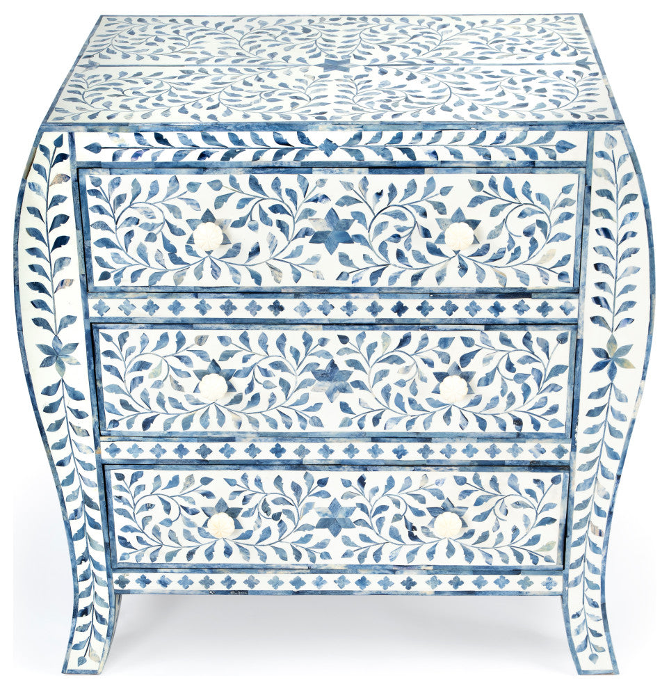 Butler Trubadur Blue and White Bone Inlay 3 Drawer Chest
