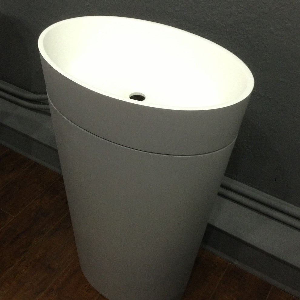 ADM Oval Freestanding Pedestal Sink, Grey/White, 24", Glossy Gray/White