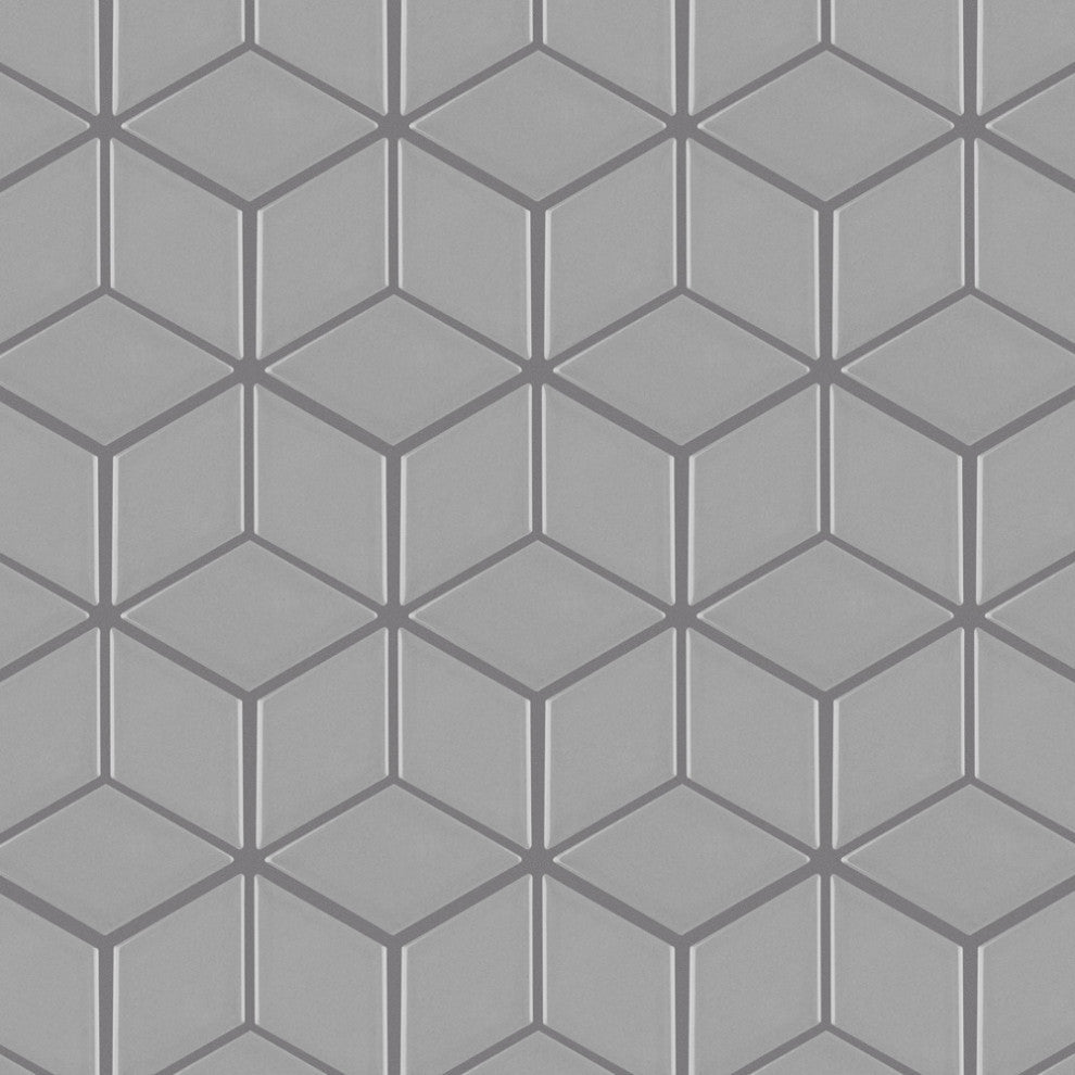 Metro Rhombus Mosaic Floor and Wall Tile, Glossy Light Gray