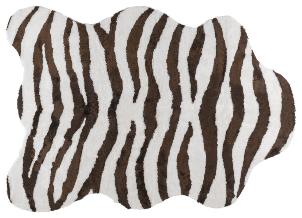 Faux Zebra Skin Rug, Ivory and Brown Stripe