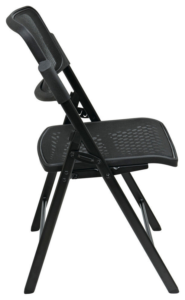 Deluxe Folding Chair With Black Progrid Seat and Back, Black, Set of 2