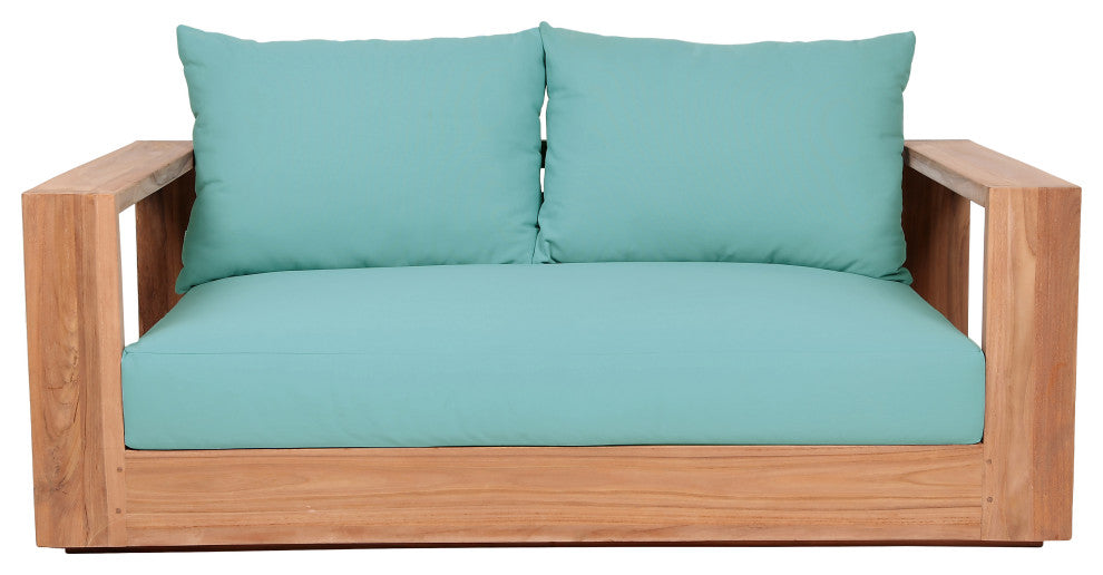 Tulum Waterproof Fabric Upholstered Outdoor Loveseat, Blue