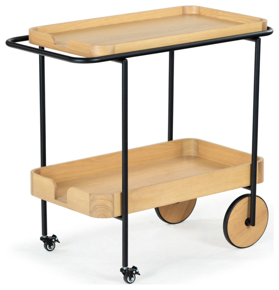 Safavieh Couture Malek Wood 2 Shelf Bar Cart, Natural/Black