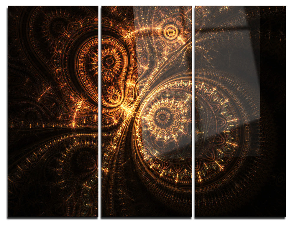 "Green Fractal Flower in Dark" Digital Metal Wall Art, 3 Panels, 36"x28"
