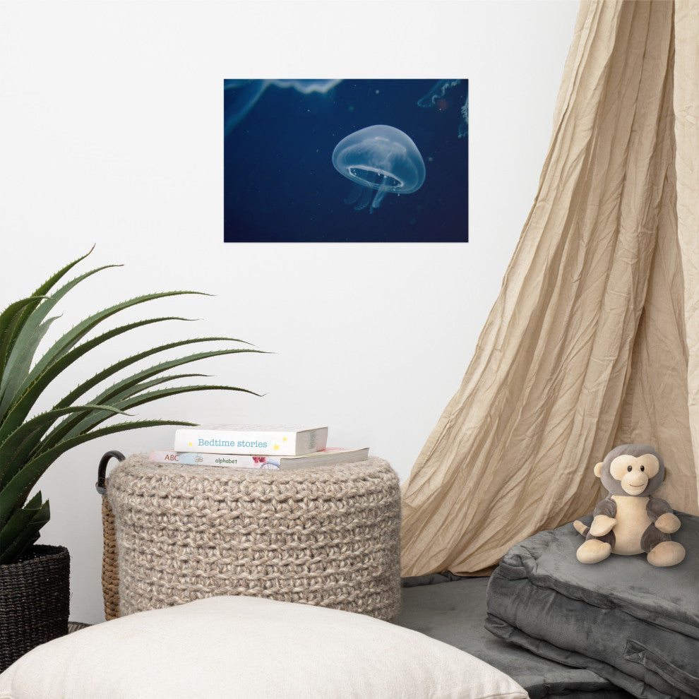 Small Blue Jellyfish Underwater Wildlife Photography Unframed Wall Art Print, 12" X 18"