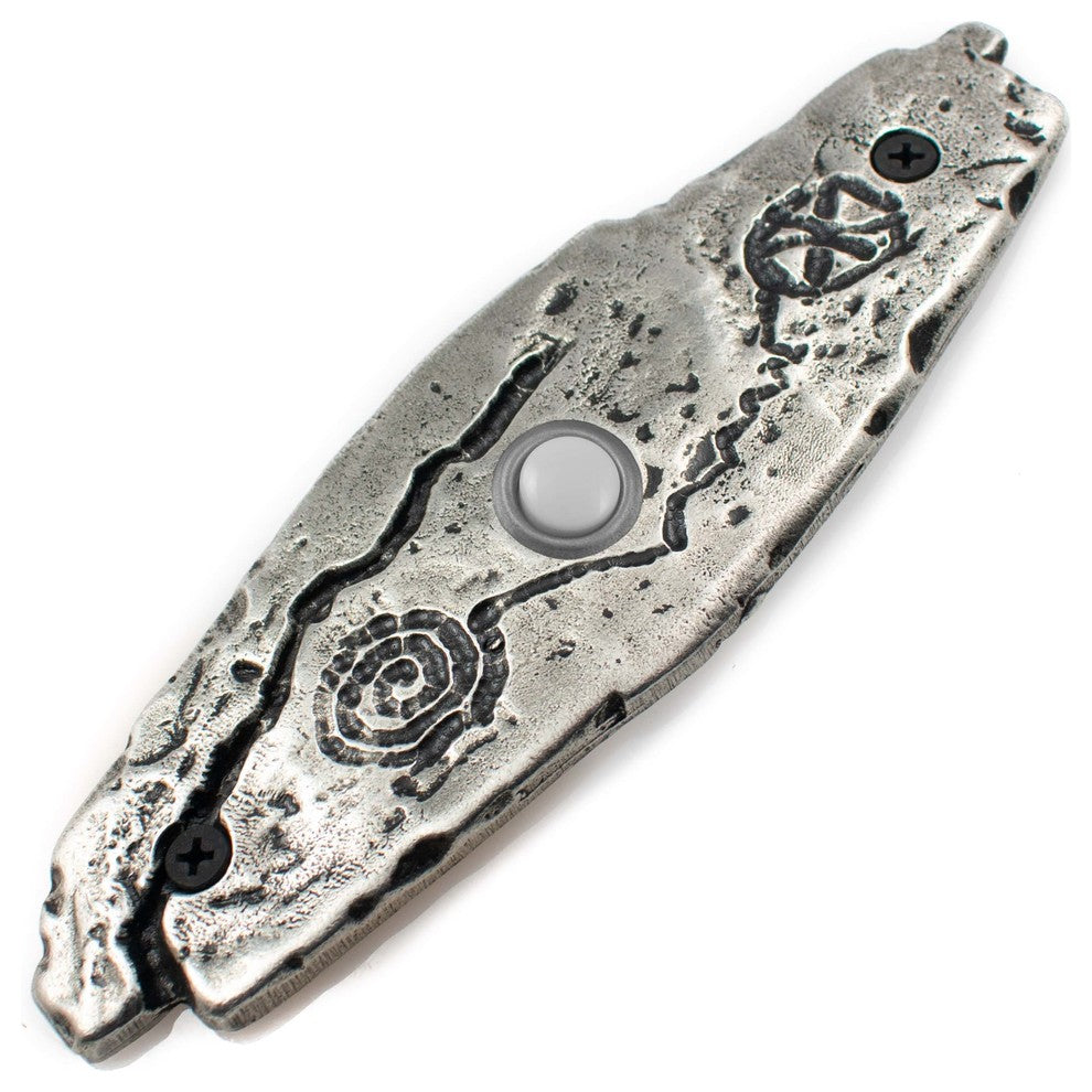 Petroglyph Doorbell, Luxury Decorative Hardware, Polished Pewter