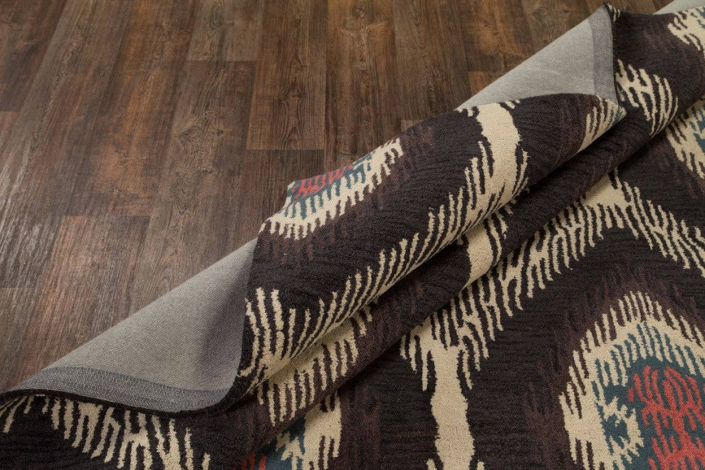 Agra Hand Tufted Ikat Transitional Oriental Area Rug, Black, 8x10'