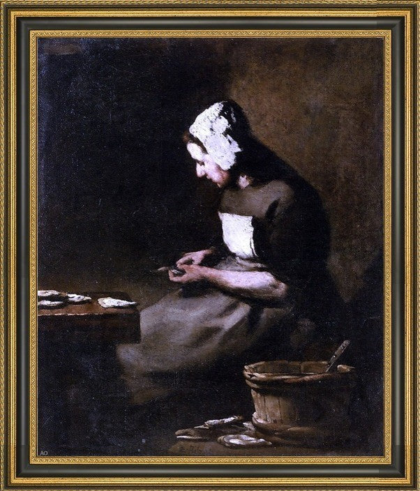Theodule Ribot Shucking Oysters Framed Premium Canvas Print, 16"x20"
