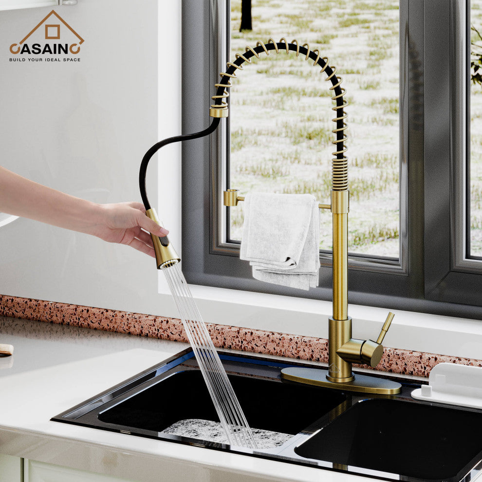 Kitchen Faucet Spring Pull Down Sprayer Dual-Function Spray Head Brushed Gold