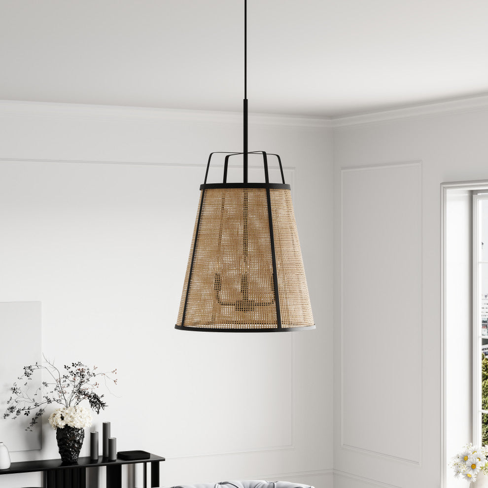 Farmhouse 3-Light Hand Woven Bamboo Kitchen Island Pendant Light Fixture