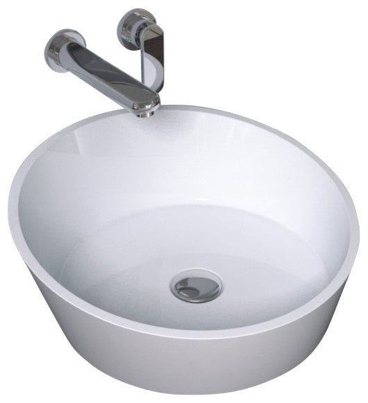 ADM Circular Countertop Vessel Sink, White, 17", Matte White