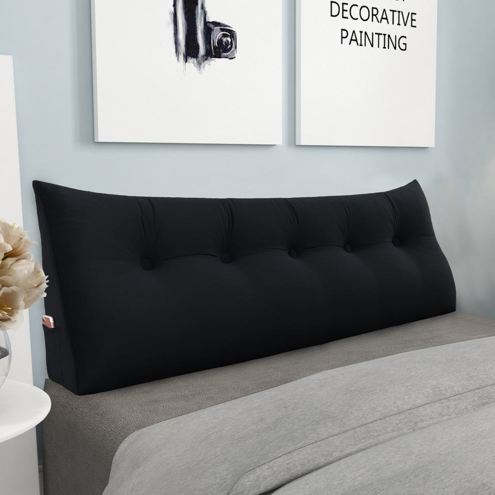 Bed Wedge Pillow Back Rest Support, Black Velvet, 59x20x8