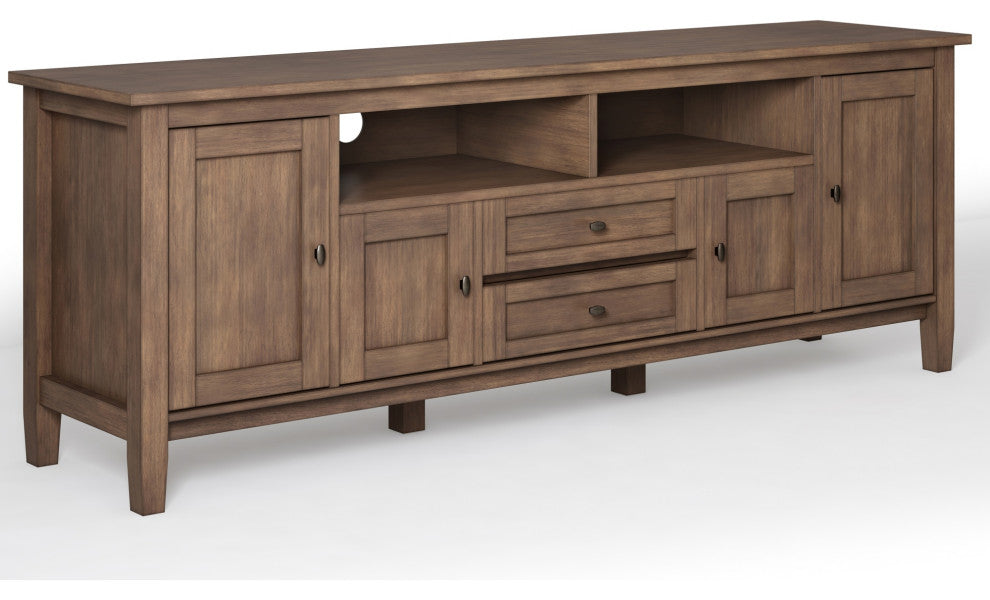 Solid Wood 72 Inch Tv Media Stand In Rustic Natural Aged Brown For Tvs Up To 80"