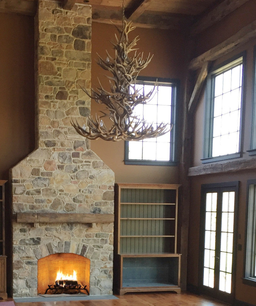 Mule Deer Triple Tier Antler Chandelier Light, Xxl, Rawhide Shades