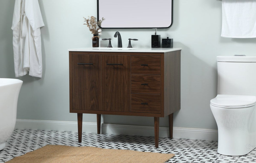 Home Living 22" Midcentury Modern Walnut-Light Bathroom Vanity