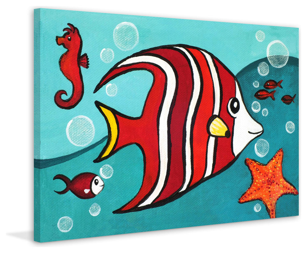 "Red Fish" by Nicola Joyner Painting Print Wrapped Canvas, 24x16