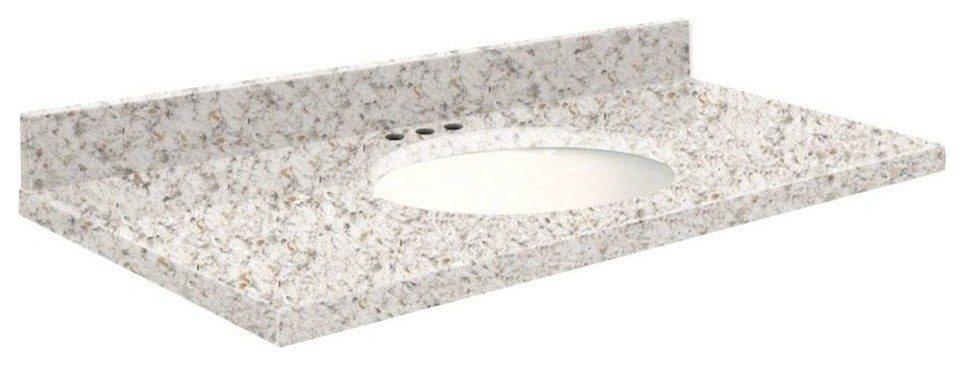 Quartz 49"x19" Vanity Top, Single Faucet Hole, White Bowl, Almond Delite, 8" Cen