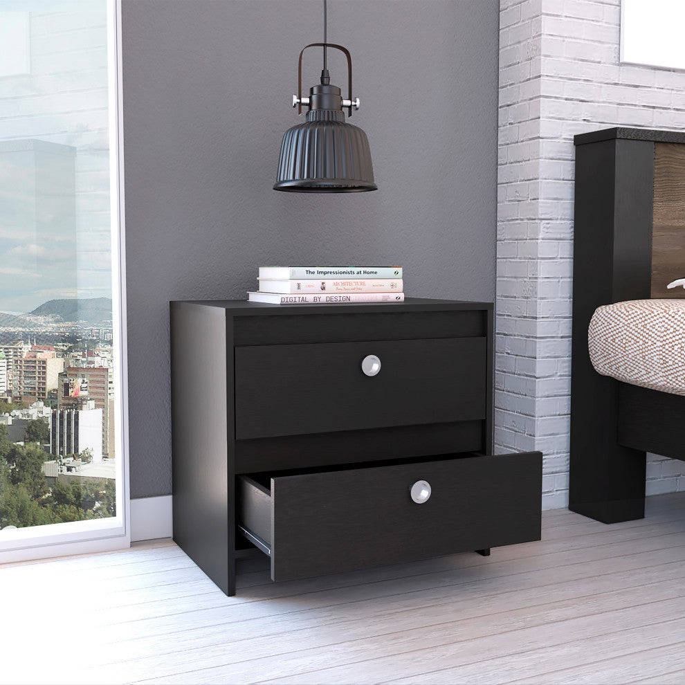 Lily Nightstand with 2 Drawers, Black