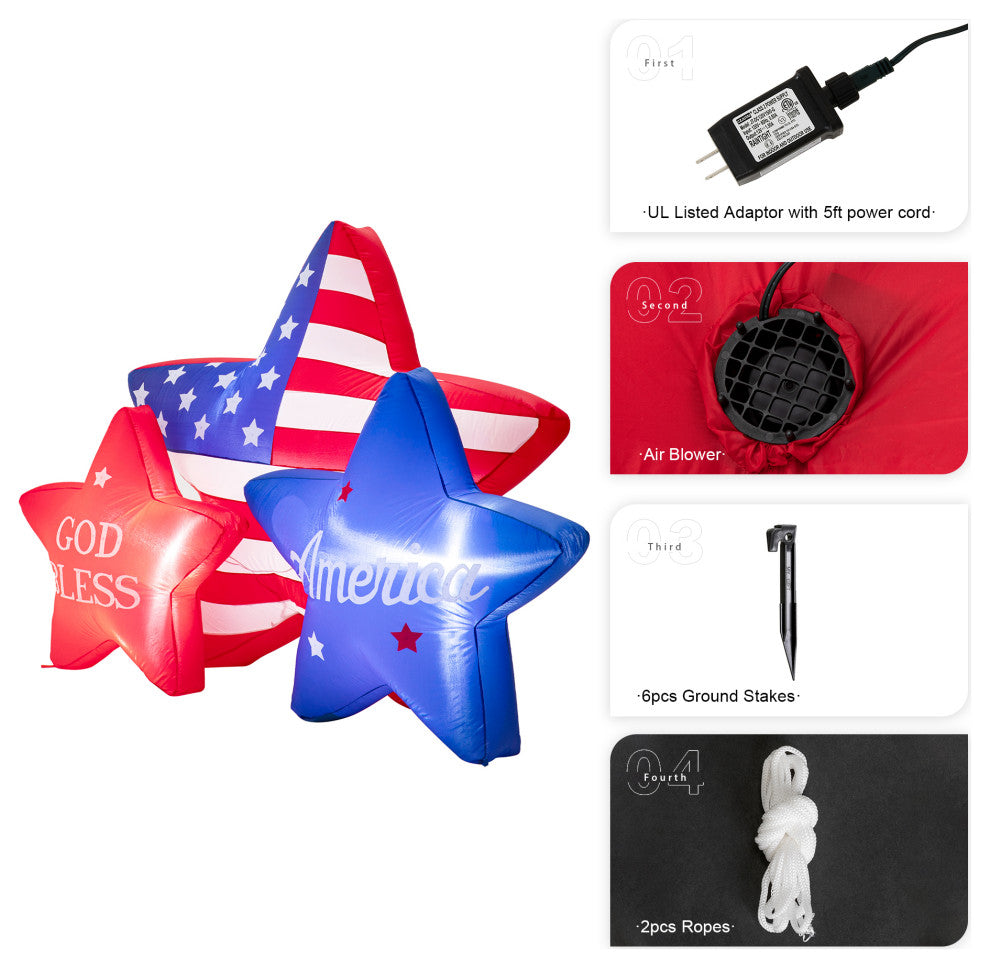 6' Lighted Patriotic Inflatable Stars Decor
