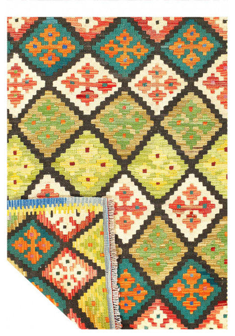 Reversible Kilim Flat Weave Wool On Wool Rug 3'4"x4'11"