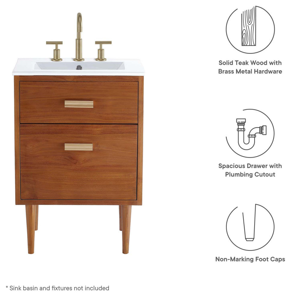 Cassia 24" Teak Wood Bathroom Vanity Cabinet (Sink Basin Not Included) - Natural
