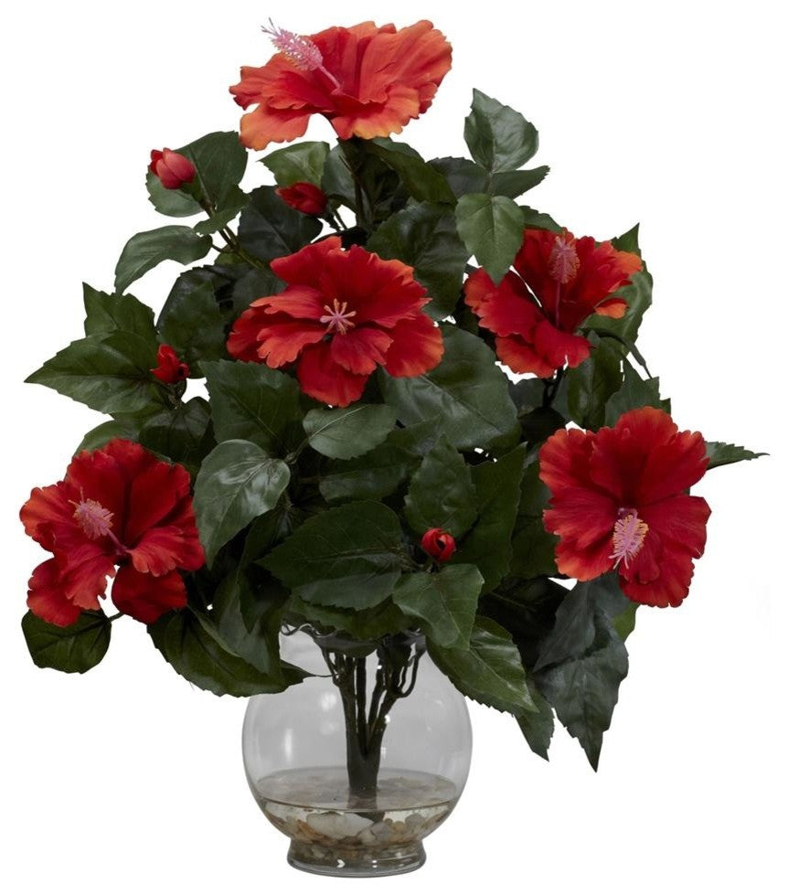 Hibiscus With Fluted Vase Silk Flower Arrangement